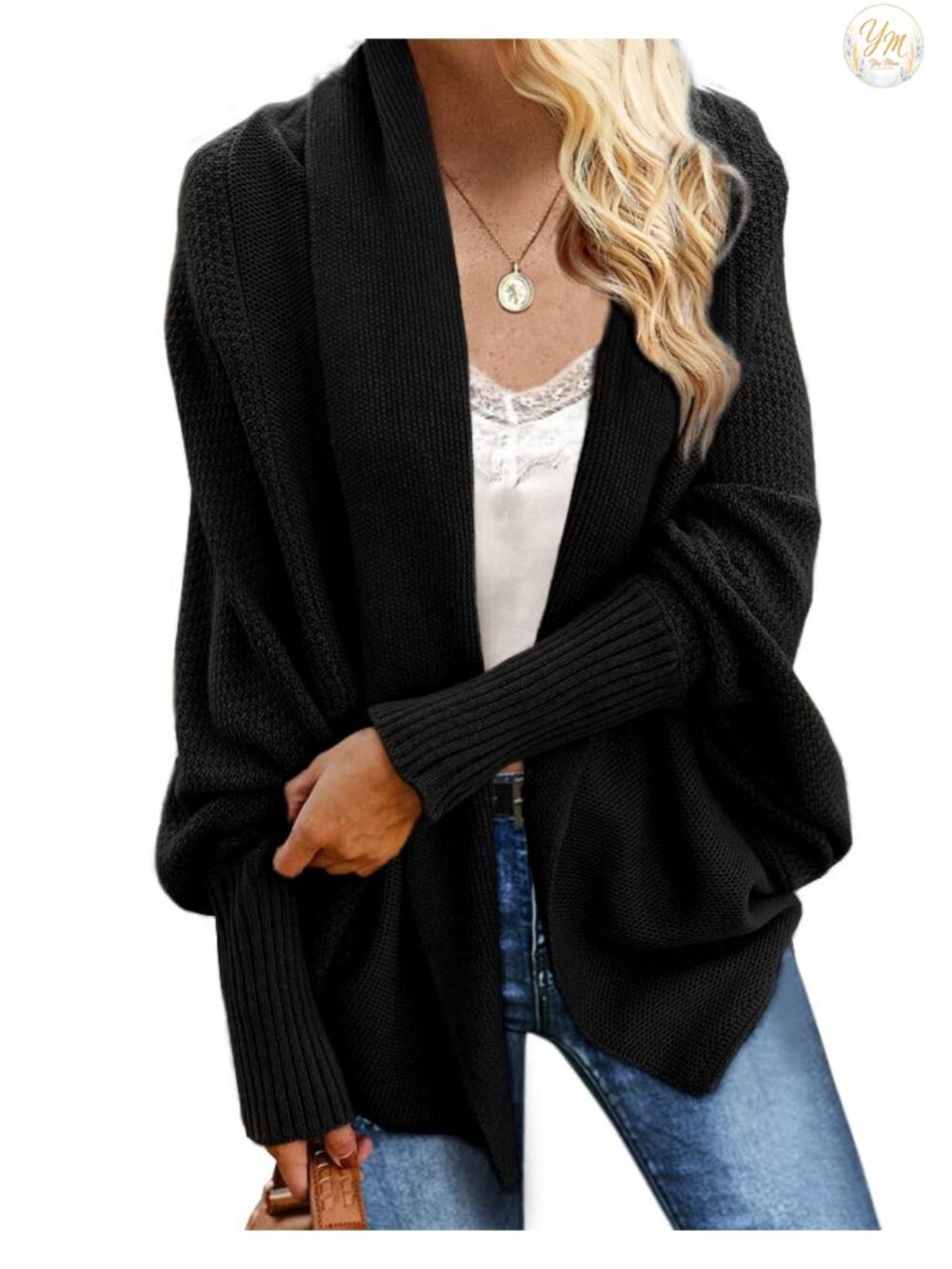 Women's Oversized Kimono Batwing Cable Knit Cardigan Sweater - Acrylic Cotton